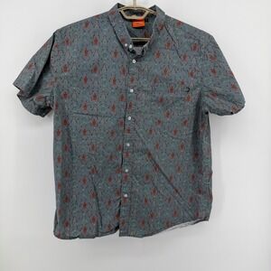 Creepy Co Beistle Mens XL Dancing Skeleton Button Down Shirt Grey‎ Short Sleeve